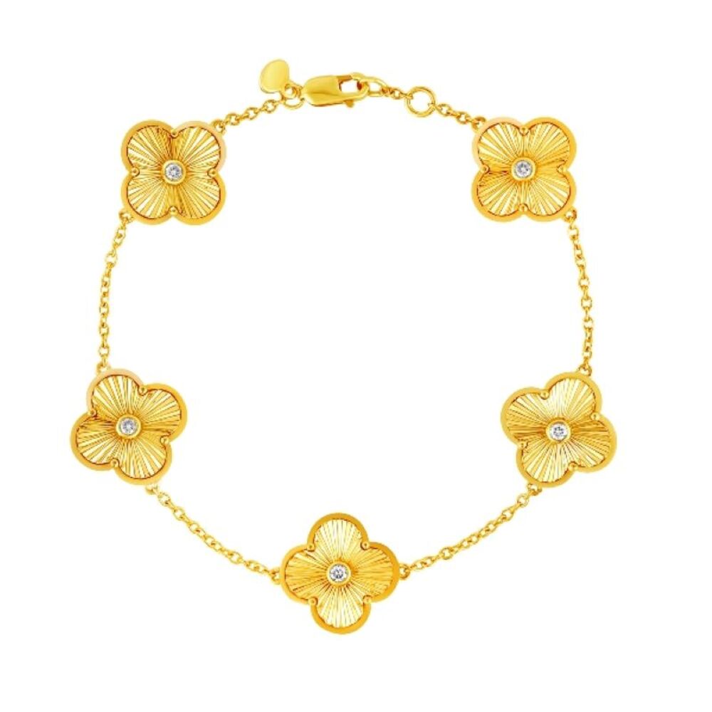 0.35 Carat Natural Diamond Clover Bracelet G SI 14K Yellow Gold 7''
